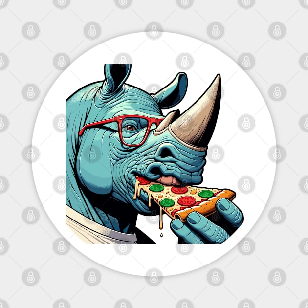 Blue rhino enjoy eating pizza Magnet by TimeWarpWildlife